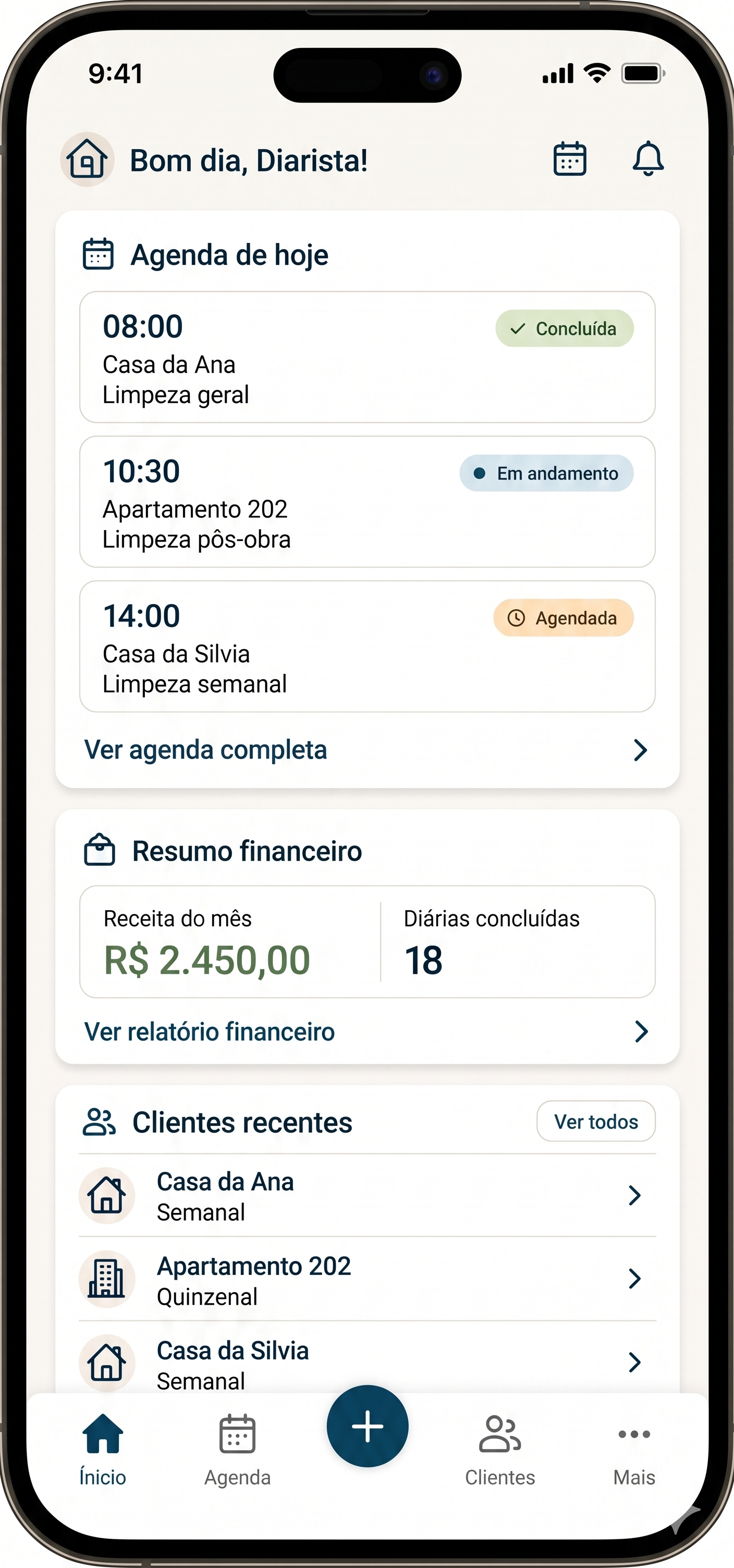 Tela financeira do HelpDiarista